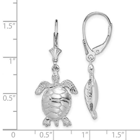 De-Ani Sterling Silver Rhodium-plated Polished 3D Moveable Turtle Leverback Earrings