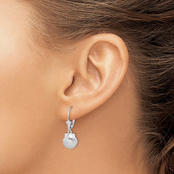 De-Ani Sterling Silver Rhodium-Plated Polished Shell Leverback Earrings