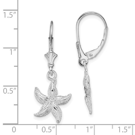 De-Ani Sterling Silver Rhodium-Plated Polished Starfish Leverback Earrings