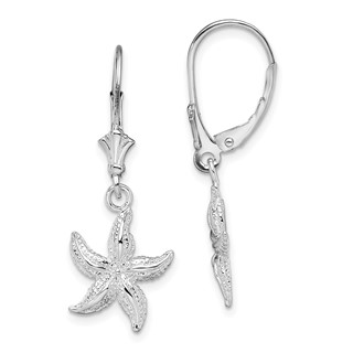De-Ani Sterling Silver Rhodium-Plated Polished Starfish Leverback Earrings