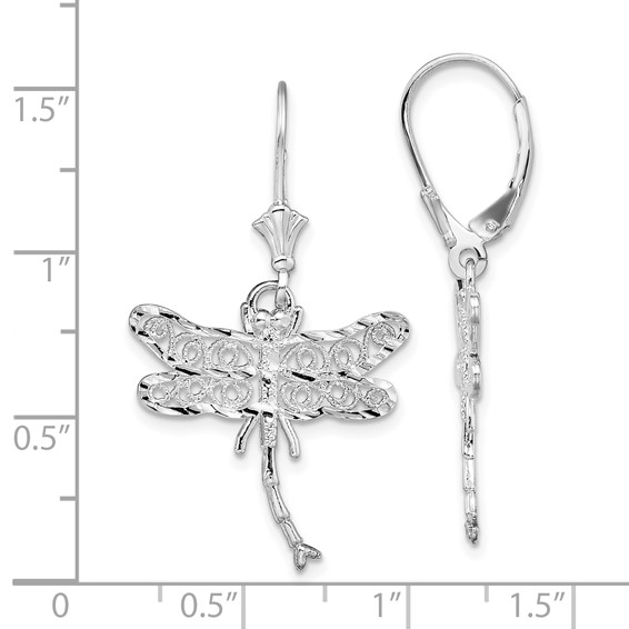 De-Ani Sterling Silver Rhodium-plated Polished Filigree Dragonfly Leverback Earrings