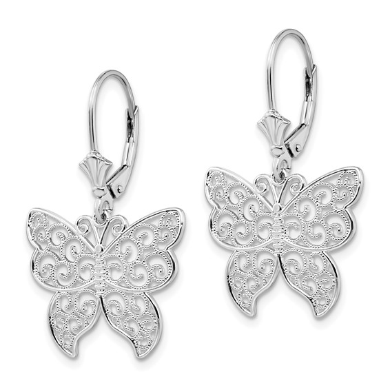 De-Ani Sterling Silver Rhodium-Plated Polished Filigree Butterfly Leverback Earrings