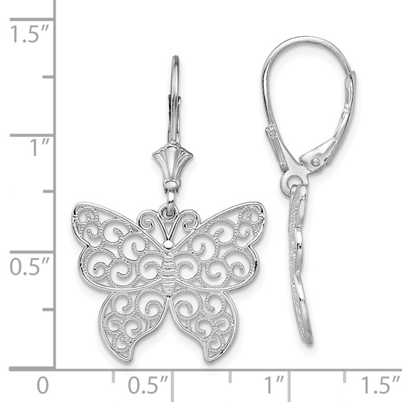 De-Ani Sterling Silver Rhodium-Plated Polished Filigree Butterfly Leverback Earrings