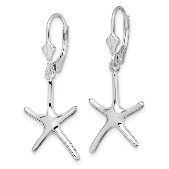 De-Ani Sterling Silver Rhodium-Plated Polished Starfish Leverback Earrings