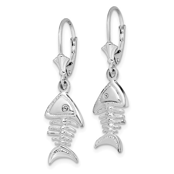 De-Ani Sterling Silver Rhodium-Plated Polished 3D Fishbone Leverback Earrings