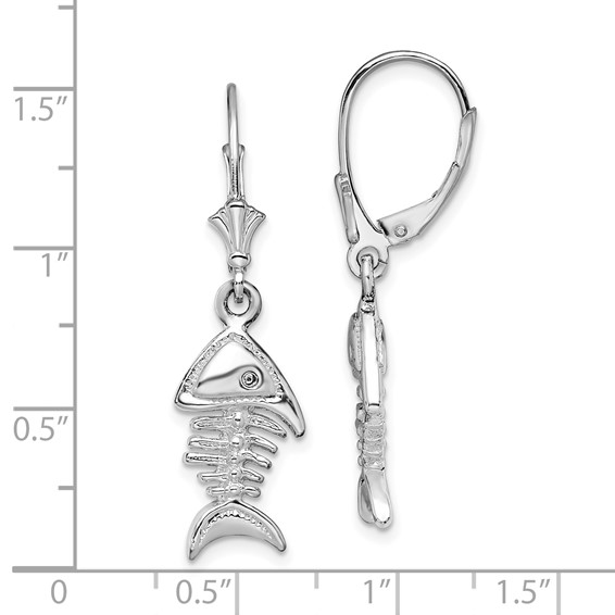 De-Ani Sterling Silver Rhodium-Plated Polished 3D Fishbone Leverback Earrings