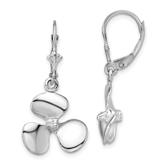 De-Ani Sterling Silver Rhodium-Plated Polished 3D Propeller Leverback Earrings