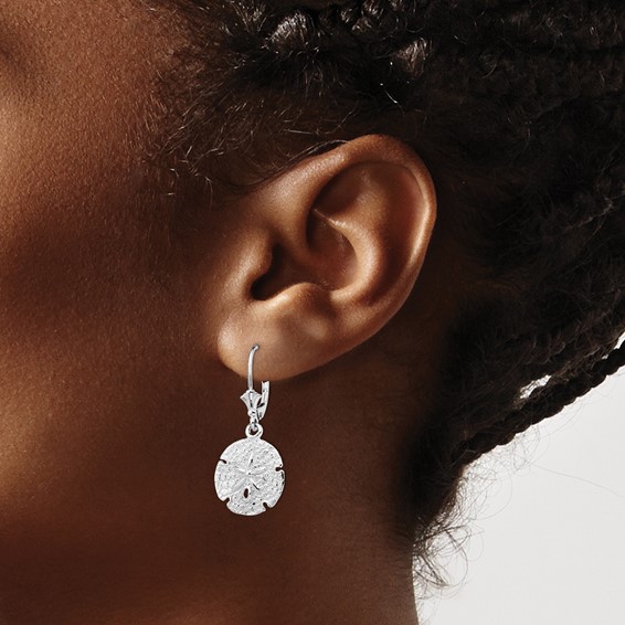 De-Ani Sterling Silver Rhodium-Plated Polished Sand Dollar Leverback Earrings