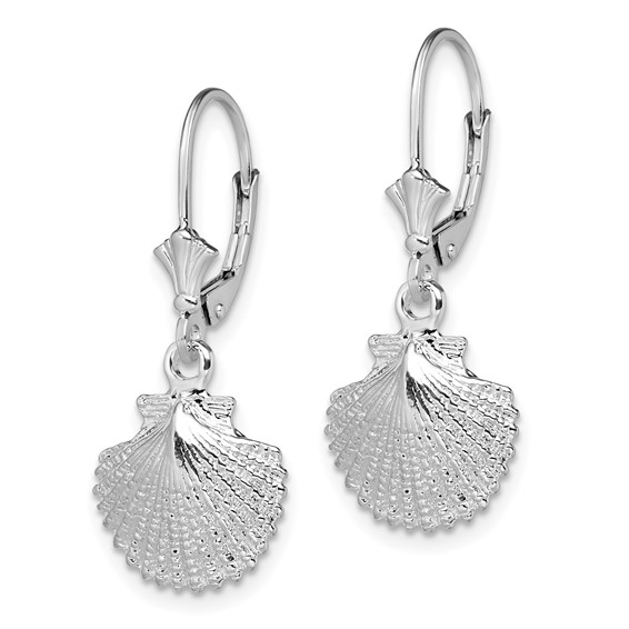 De-Ani Sterling Silver Rhodium-Plated Polished Scallop Shell Leverback Earrings
