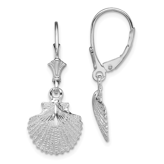 De-Ani Sterling Silver Rhodium-Plated Polished Scallop Shell Leverback Earrings