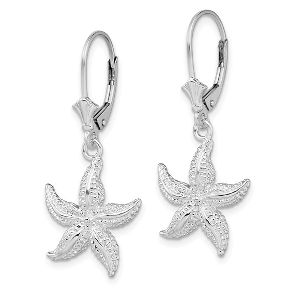 De-Ani Sterling Silver Rhodium-Plated Polished Starfish Leverback Earrings