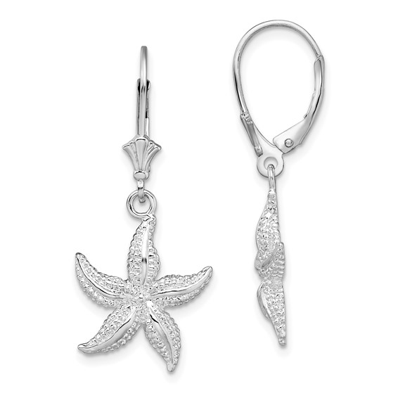 De-Ani Sterling Silver Rhodium-Plated Polished Starfish Leverback Earrings