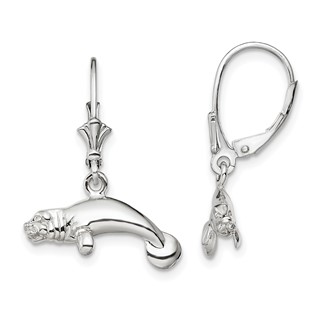 De-Ani Sterling Silver Rhodium-Plated Polished 3D Manatee Leverback Earrings