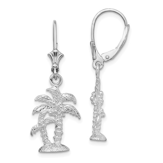 De-Ani Sterling Silver Rhodium-Plated Polished Palm Trees Leverback Earrings