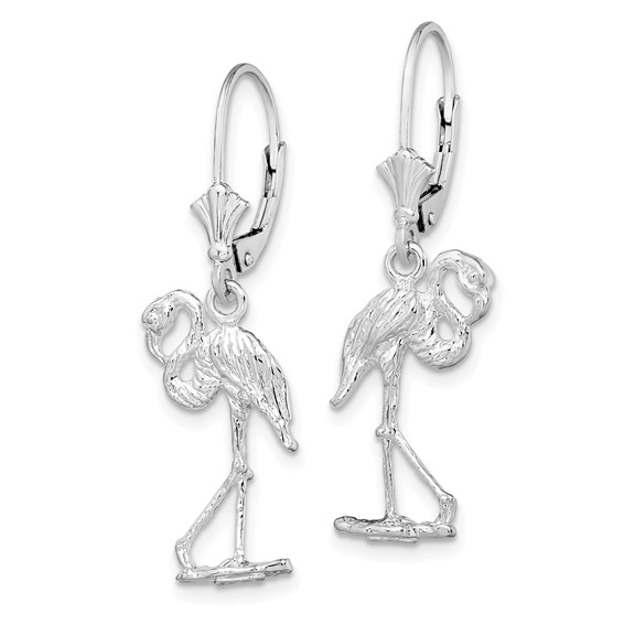 De-Ani Sterling Silver Rhodium-Plated Polished Flamingo Leverback Earrings