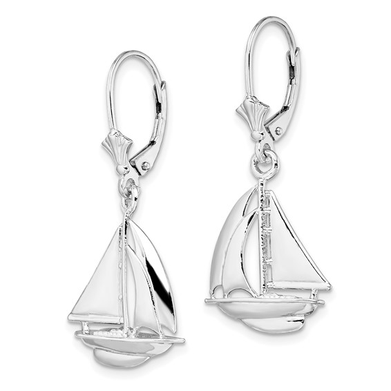 De-Ani Sterling Silver Rhodium-Plated Polished Sailboat Leverback Earrings