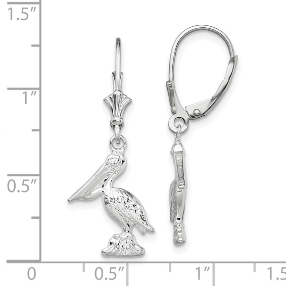 De-Ani Sterling Silver Rhodium-plated Polished 3D Small Pelican Leverback Earrings