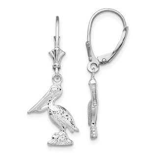 De-Ani Sterling Silver Rhodium-plated Polished 3D Small Pelican Leverback Earrings