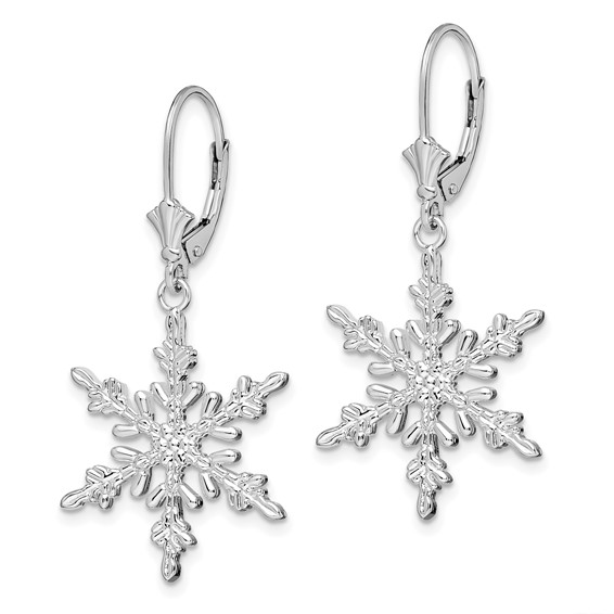 De-Ani Sterling Silver Rhodium-Plated Polished Snowflake Leverback Earrings