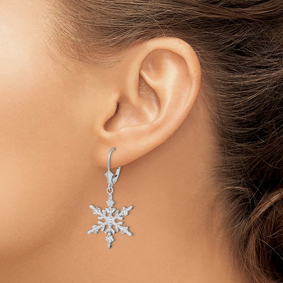 De-Ani Sterling Silver Rhodium-Plated Polished Snowflake Leverback Earrings