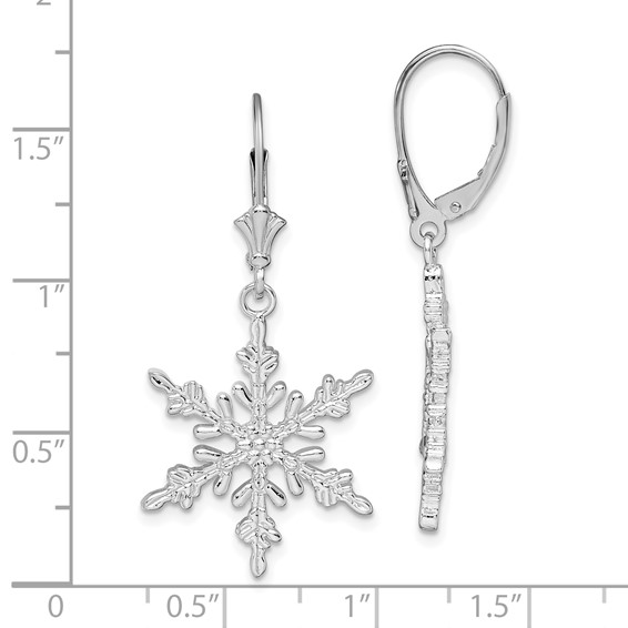 De-Ani Sterling Silver Rhodium-Plated Polished Snowflake Leverback Earrings