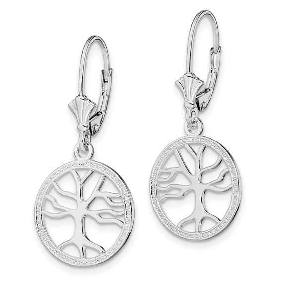 De-Ani Sterling Silver Rhodium-plated Polished Tree of Life in Circle Leverback Earrings