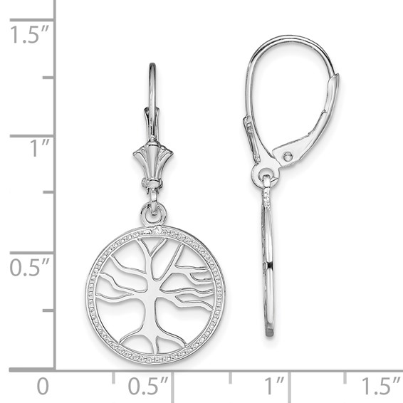 De-Ani Sterling Silver Rhodium-plated Polished Tree of Life in Circle Leverback Earrings