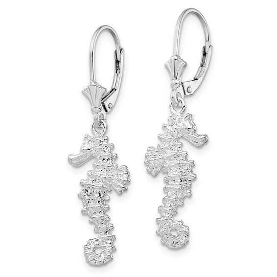De-Ani Sterling Silver Rhodium-Plated Polished 3D Seahorse Leverback Earrings