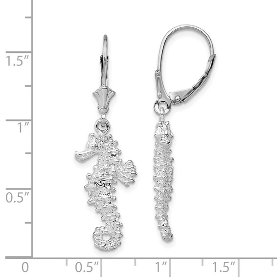 De-Ani Sterling Silver Rhodium-Plated Polished 3D Seahorse Leverback Earrings
