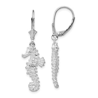 De-Ani Sterling Silver Rhodium-Plated Polished 3D Seahorse Leverback Earrings