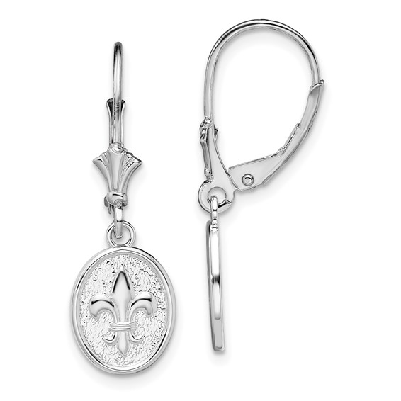 De-Ani Sterling Silver Rhodium-Plated Textured Fleur de Lis Leverback Dangle Earrings