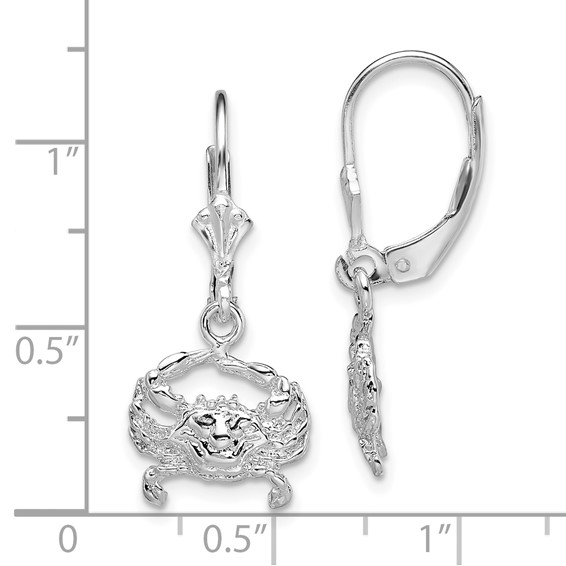 De-Ani Sterling Silver Rhodium-Plated Polished Blue Crab Leverback Earrings