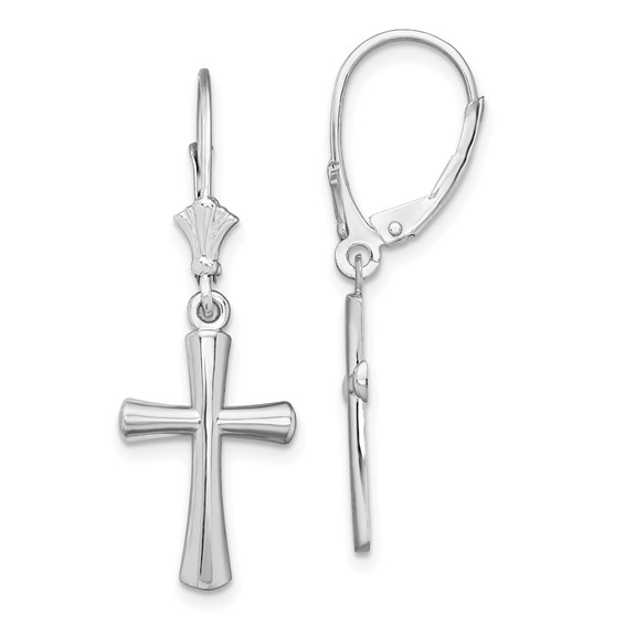 De-Ani Sterling Silver Rhodium-Plated Polished Beveled Latin Cross Leverback Earrings