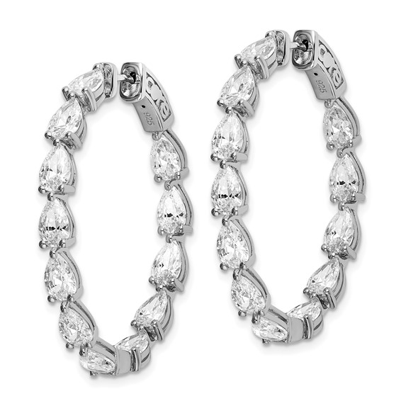 Sterling Shimmer Sterling Silver Rhodium-plated 24 Stone Pear Shaped CZ Fancy In and Out Oval Hinged Hoop Earrings