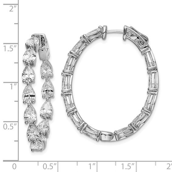 Sterling Shimmer Sterling Silver Rhodium-plated 24 Stone Pear Shaped CZ Fancy In and Out Oval Hinged Hoop Earrings