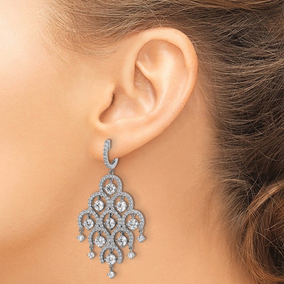 Sterling Shimmer Sterling Silver Rhodium-plated 278 Stone CZ Chandelier Dangle Hinged Earrings