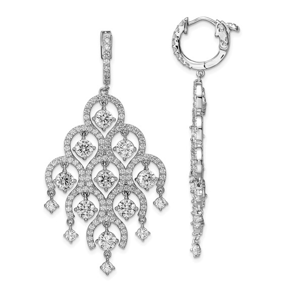 Sterling Shimmer Sterling Silver Rhodium-plated 278 Stone CZ Chandelier Dangle Hinged Earrings