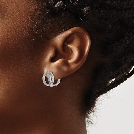 Sterling Shimmer Sterling Silver Rhodium-plated 78 Stone CZ Front and Back Hinged Earrings