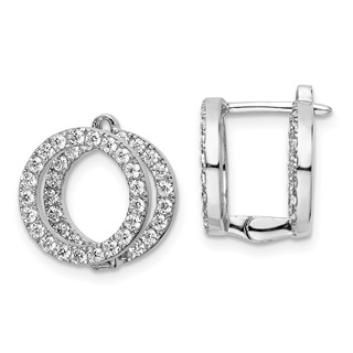 Sterling Shimmer Sterling Silver Rhodium-plated 78 Stone CZ Front and Back Hinged Earrings