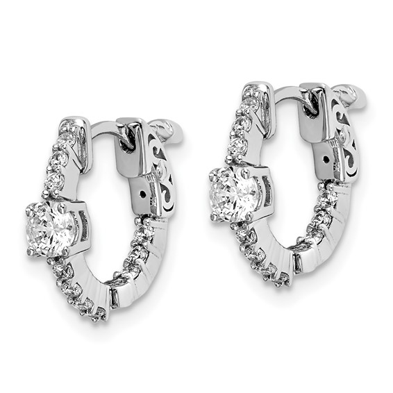 Sterling Shimmer Sterling Silver Rhodium-plated 22 Stone CZ In and Out Round Hinged Hoop Earrings
