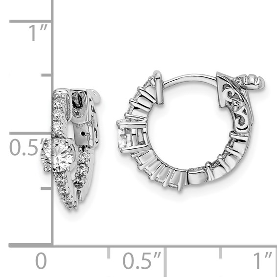 Sterling Shimmer Sterling Silver Rhodium-plated 22 Stone CZ In and Out Round Hinged Hoop Earrings