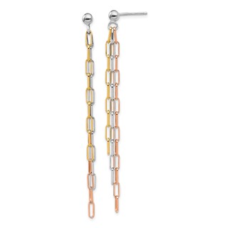 Sterling Silver RH-plate Rose & Yellow-tone Paperclip Link 3-strand Earring