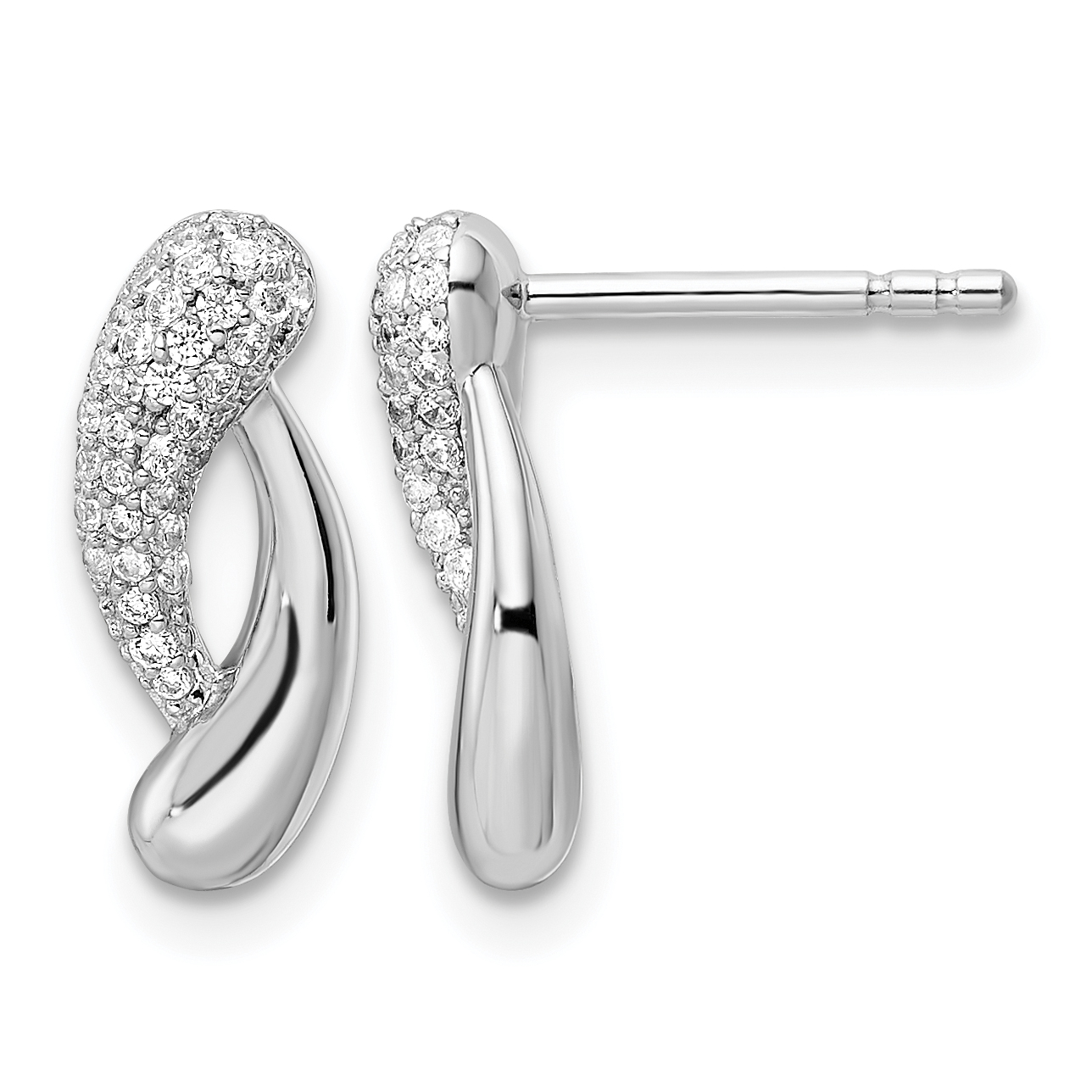 Sterling Silver Rhodium-plated Polished CZ Post Earrings (QE15633)