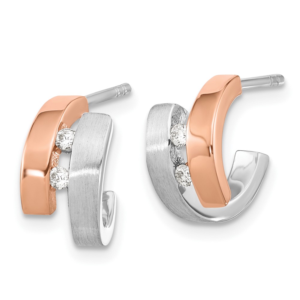 Sterling Silver Rhdoium-plated Rose Gold-plated Diamond Hoop Post Earrings (QE15636)