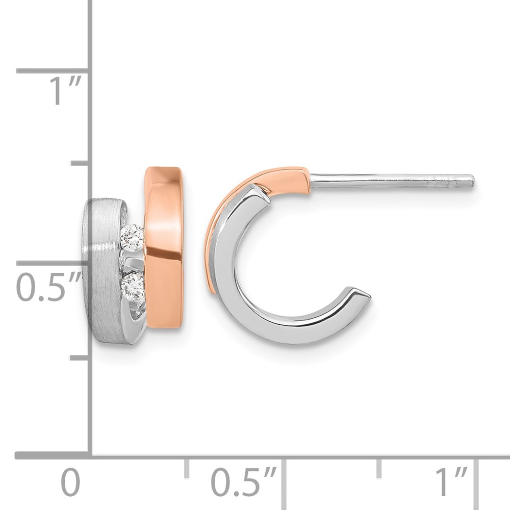 Sterling Silver Rhdoium-plated Rose Gold-plated Diamond Hoop Post Earrings (QE15636)