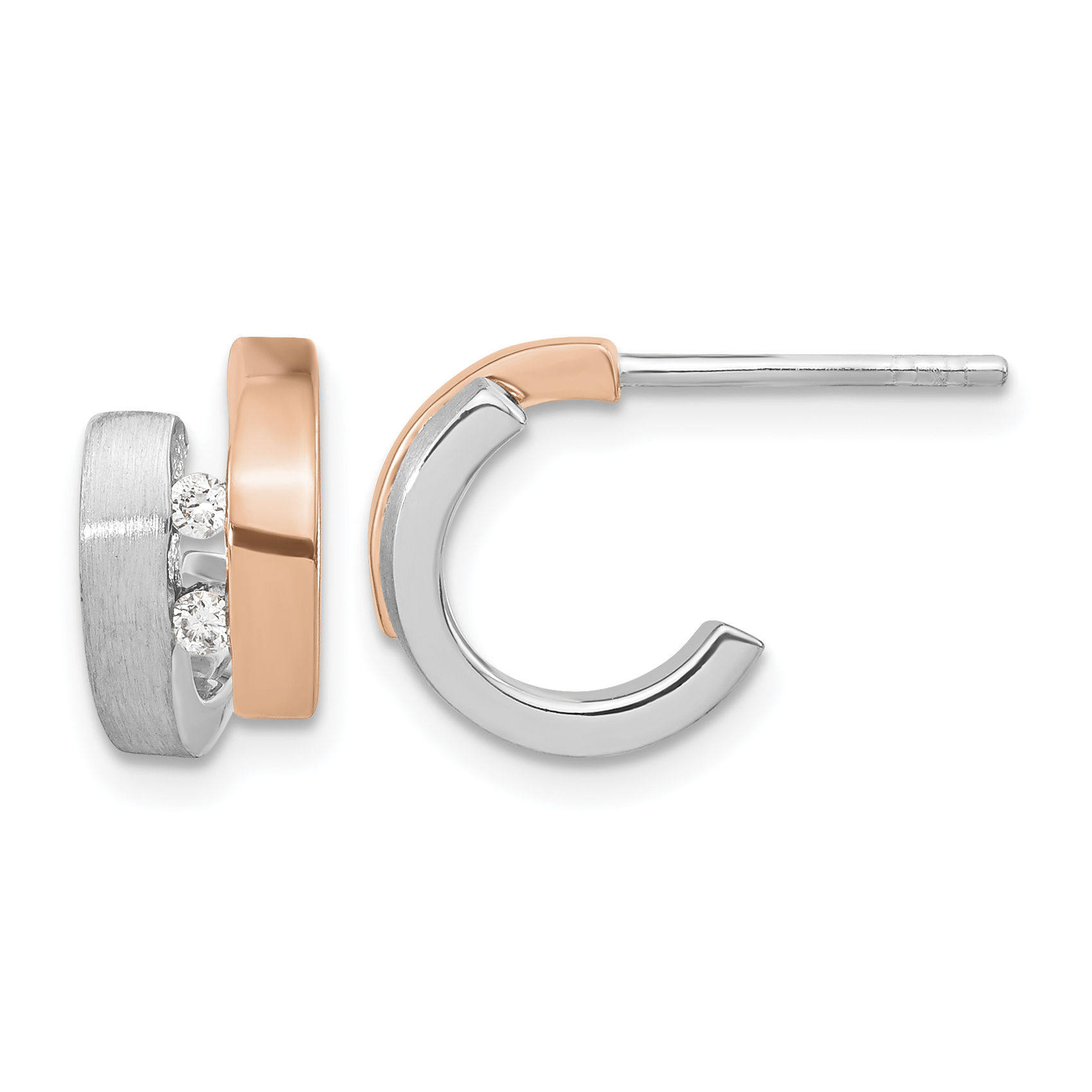 Sterling Silver Rhdoium-plated Rose Gold-plated Diamond Hoop Post Earrings (QE15636)