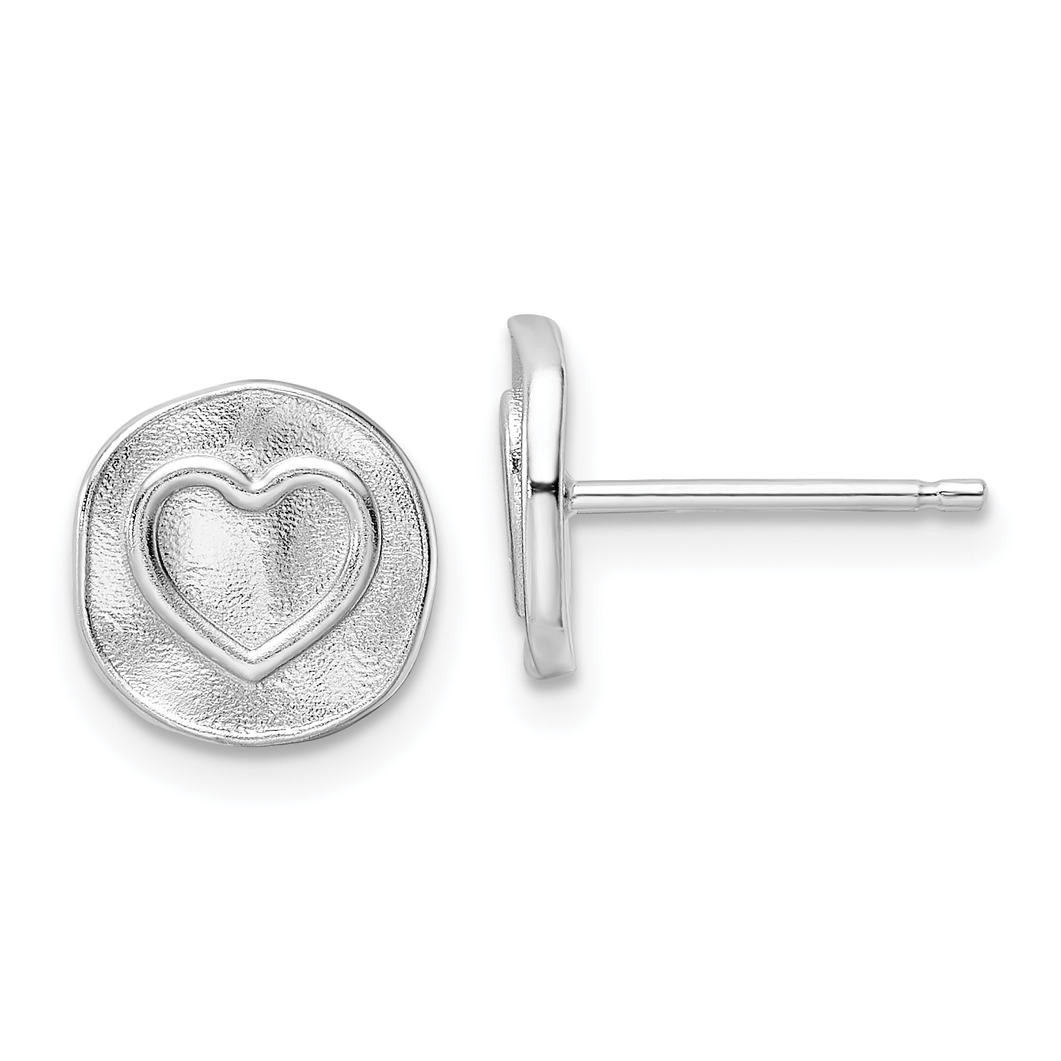 Sterling Silver Rhodium-plated Heart in Satin Circle Post Earrings (QE15638)