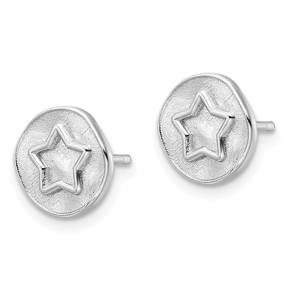 Sterling Silver Rhodium-plated Star in Satin Circle Post Earrings (QE15639)
