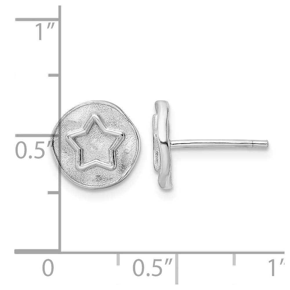 Sterling Silver Rhodium-plated Star in Satin Circle Post Earrings (QE15639)