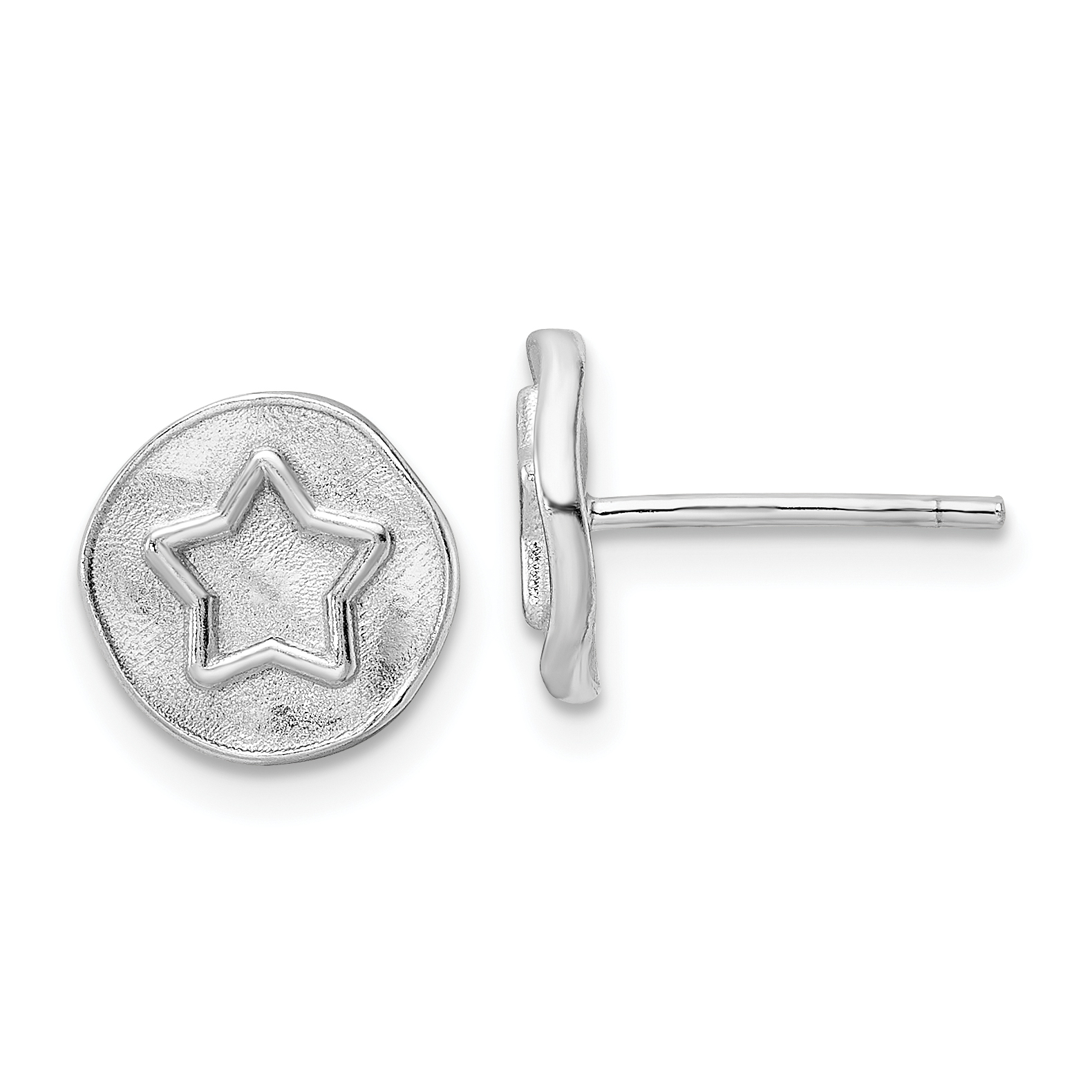 Sterling Silver Rhodium-plated Star in Satin Circle Post Earrings (QE15639)